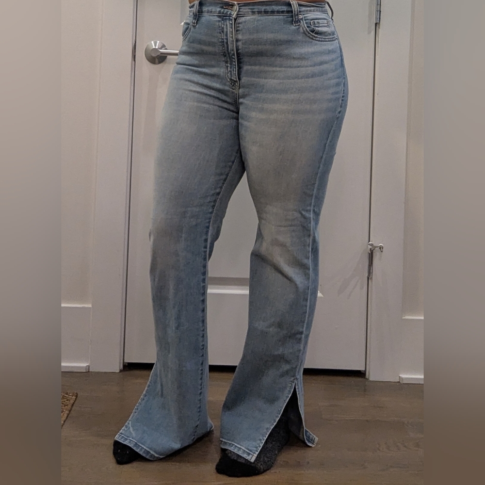 High Waisted Blue Jeans Split Hem